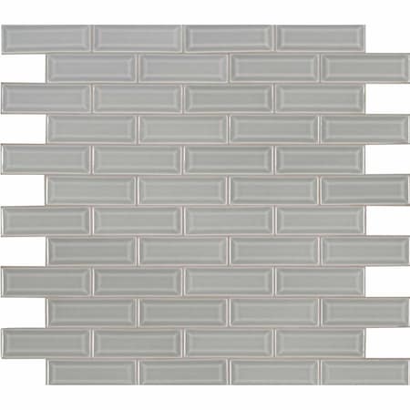 Morning Fog Beveled SAMPLE Glossy Ceramic Mesh-Mounted Mosaic Tile